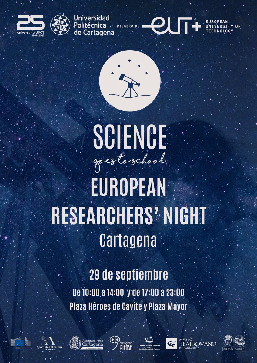 ✨ ¡El 29 de septiembre tienes una cita con la ciencia en Cartagena! 

🧑‍🔬 La Noche Europea de los Investigadores e Investigadoras #NIGHTSpain #NocheUPCT 

🤩 Más de una veintena de actividades de divulgación científica... ¡Y muchas novedades!
#ScienceGTS

bit.ly/3RiPg1a