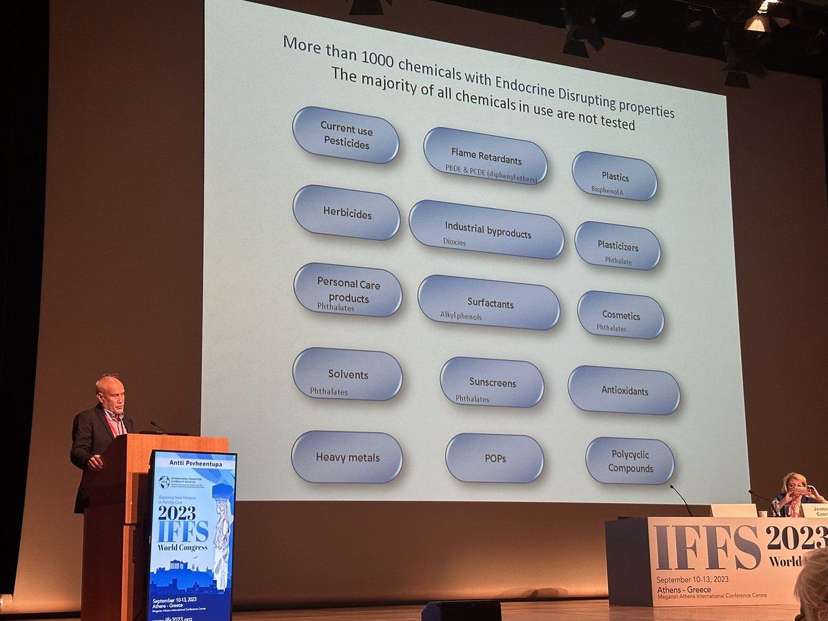 An endocrine disrupter is something that  interferes with or mimics the bodies hormones. They can seriously affect our reproductive health. What’s scary is many chemicals are not tested and those that are identified as harmful are still in use. <a href="/iffsfertility/">IFFS</a> Antti Perheentupa