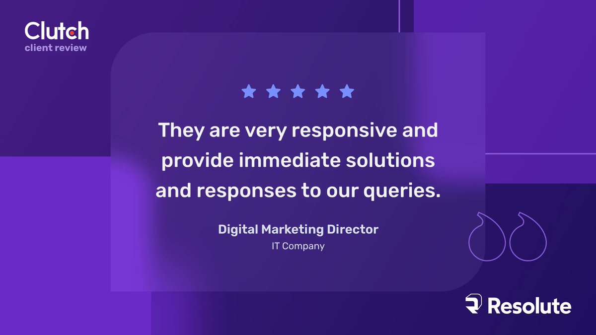 🌟 Exciting #ClutchReview! Check out: buff.ly/46amYKp 🚀 At Resolute, we understand that in the fast-paced world of IT, responsiveness is paramount. We do our best to go above and beyond to exceed expectations. Join us in celebrating the team! 🎉#clientreview #whatwedo