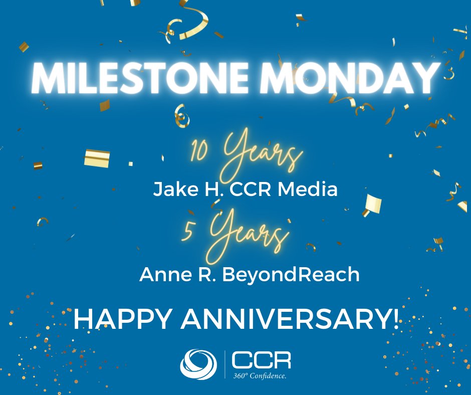 CCRdotNET's tweet image. Happy Milestone Monday! Congratulations to Anne R., who is celebrating five years Inside the Circle this month, and Jake H., who is celebrating ten years!