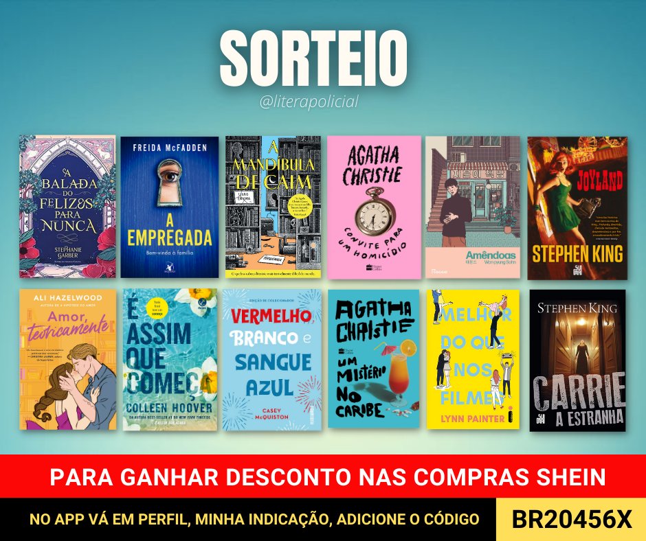 literapolicial's tweet image. SORTEIO - Valendo um dos livros da promo + 1 marcador do Literatura Policial. 

➡ REGRAS:
• Seguir @literapolicial
• Curtir e RT nesse tweet
⚠ RT NO TWEET FIXADO
⚠ Comentar o livro que quer ganhar

✅ Resultado: 17/09
🛍️ DESCONTO R$10 na Shein - Use o código BR20456X