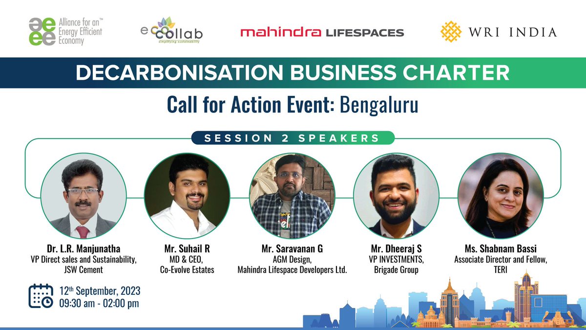 Presenting the esteemed panelists for the session 'Optimizing material efficiency to reduce embodied carbon emissions' at the Decarbonization Business Charter's Call to Action event in Bengaluru.

Inviting #Architects, #Developers, #Contractors, #MaterialManufacturers, and