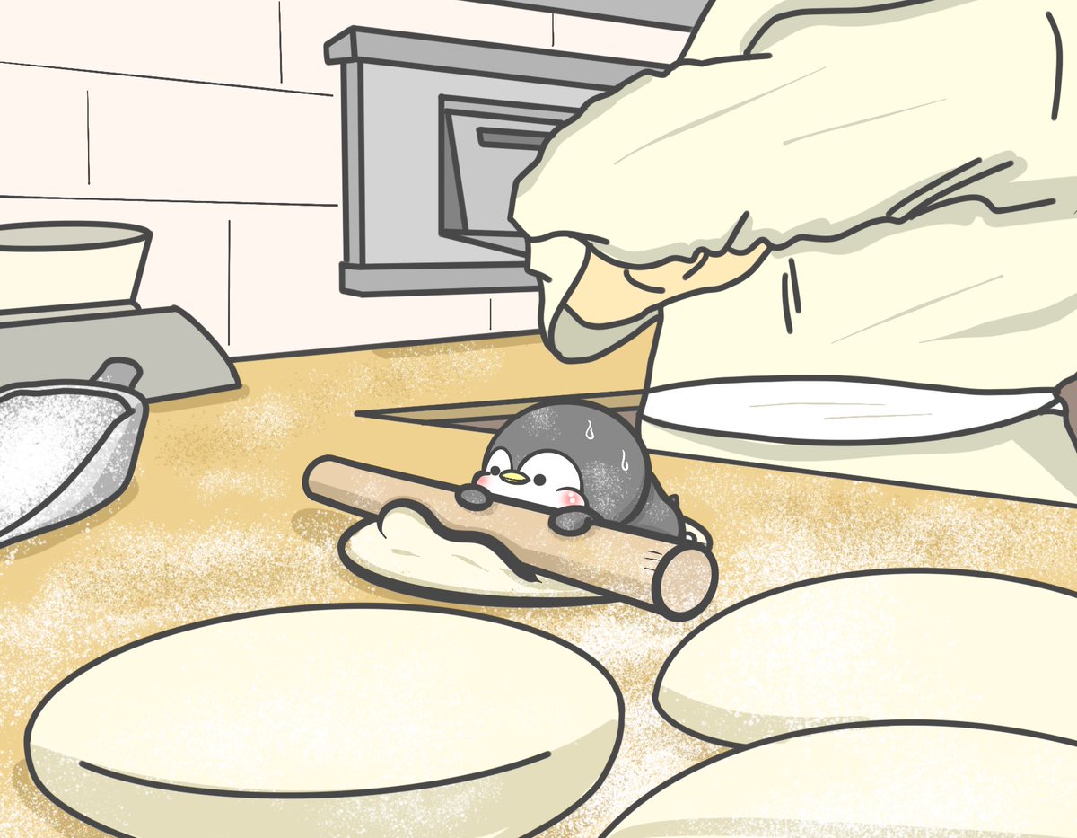 「パン屋で働くペンギン 」|ペンギンの優しい世界-お腹すい汰＠のイラスト