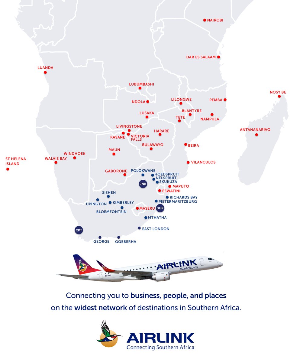 Create memorable and extraordinary experiences when you choose to fly Airlink to 17 domestic and 29 regional destinations across Southern Africa.

Book your flight now at flyairlink.com/en/za/

#Airlink #FlyAirlink #Skybucks #FrequentFlyer