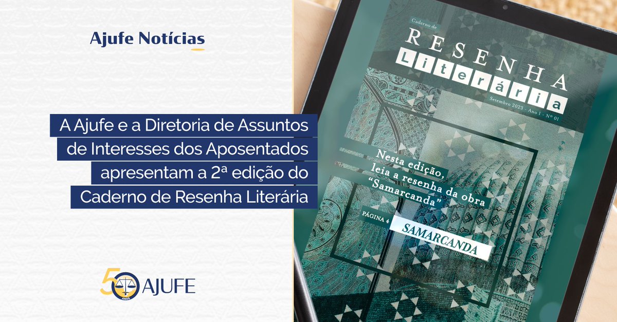 AJUFE_oficial's tweet image. Nesta edição, a desembargadora federal aposentada Marga Inge Barth Tessler contribui com uma análise da obra "Samarcanda", do premiado escritor libanês Amin Maalouf.
.
Confira no espaço do aposentado, no site da Ajufe: ajufe.org.br/espaco-dos-apo…
.
#resenhaliterária #aposentados