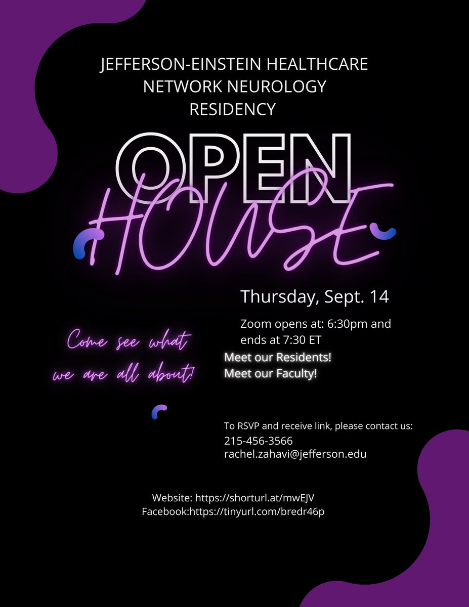 Welcome to Jefferson Einstein Neurology Program’s Virtual Open house on September 14th 2023 #NMatch2024 #NeuroTwitter @JeffHealthEH