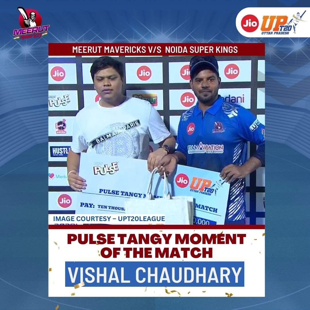 Meerutmavericks's tweet image. Vishal Chaudhary creates the Pulse Tangy Moment of the Match with his thrilling performance! 🏏💓 #TangyMoment #VishalChaudhary #CricketThrills

#MeerutMavericks #AbMachegaBawaal&quot; 🏆🙌🚀