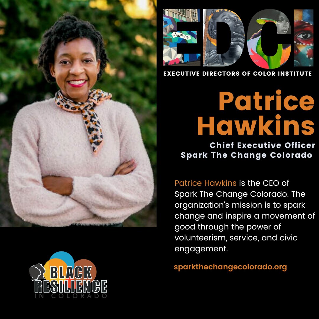 **In The #EDCIDENVER Spotlight**
Patrice Hawkins is the CEO of Spark The Change Colorado. The organization’s mission is to spark change and inspire a movement of good through the power of volunteerism, service, and civic engagement. Learn more here – sparkthechangecolorado.org