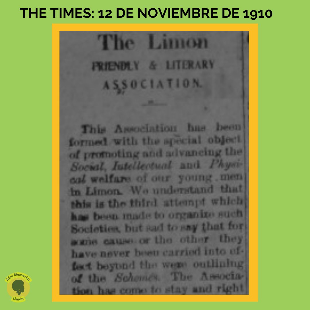 MemoriasLimon's tweet photo. El 12 de Noviembre de 1910 The Limon Friendly &amp; Literary Association invitaba a los jóvenes de Limón a unirse a esta asociación literaria con el objetivo de promover y avanzar en el bienestar social, intelectual y físico de los jóvenes (hombres) de Limón.

#limón #costarica https://t.co/EzGwd3NjJY