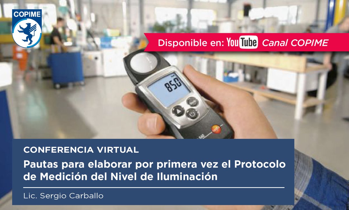 copimeorg's tweet photo. Compartimos con ustedes la #Conferencia PAUTAS PARA ELABORAR POR PRIMERA VEZ EL PROTOCOLO DE MEDICIÓN DEL NIVEL DE ILUMINACIÓN brindada bajo la modalidad virtual el 16 de agosto pasado.
▶️https://t.co/zJsWd4HoPl
#Copime #CapacitaciónCopime #iluminacion https://t.co/ZFDEPOeVWt