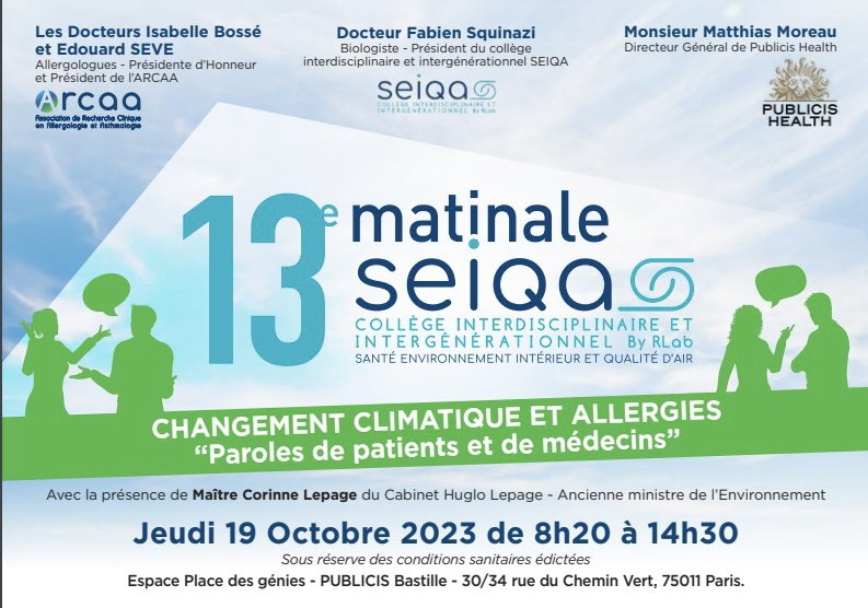 AJAF (@beallergo) on Twitter photo 10 places seront offertes pour participer à la 13e matinale de la <a href="/ARCAA_Allergies/">ARCAA / SEIQA</a> qui se tiendra le jeudi 19 octobre et sur le thème : changement climatique et allergies !
Si vous souhaitez participer, envoyez un mail à assoajaf@gmail.com ! 10 places seront offertes pour participer à la 13e matinale de la <a href="/ARCAA_Allergies/">ARCAA / SEIQA</a> qui se tiendra le jeudi 19 octobre et sur le thème : changement climatique et allergies !
Si vous souhaitez participer, envoyez un mail à assoajaf@gmail.com !