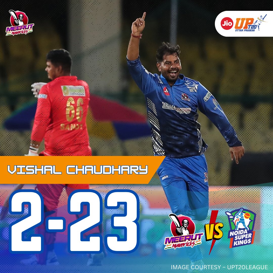 Meerutmavericks's tweet image. Vishal Chaudhary, the wicket-taking wizard! 🏏💫 He&apos;s taken 2 crucial wickets, steering our team to success! 🌟👏 #VishalChaudhary #WicketTaker

#MeerutMavericks #AbMachegaBawaal&quot; 🏆🙌🚀

@t20uttarpradesh