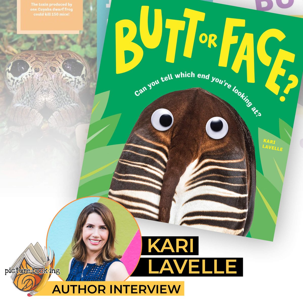 Author <a href="/KariALavelle/">Kari Lavelle</a> talks about her picture book Butt or Face?—examine a close-up photo of an animal, and then guess whether you're looking at the top or the...um...bottom.

Your host for this episode is @Nadia_Salomon.

picturebooking.com/kari-lavelle-b…