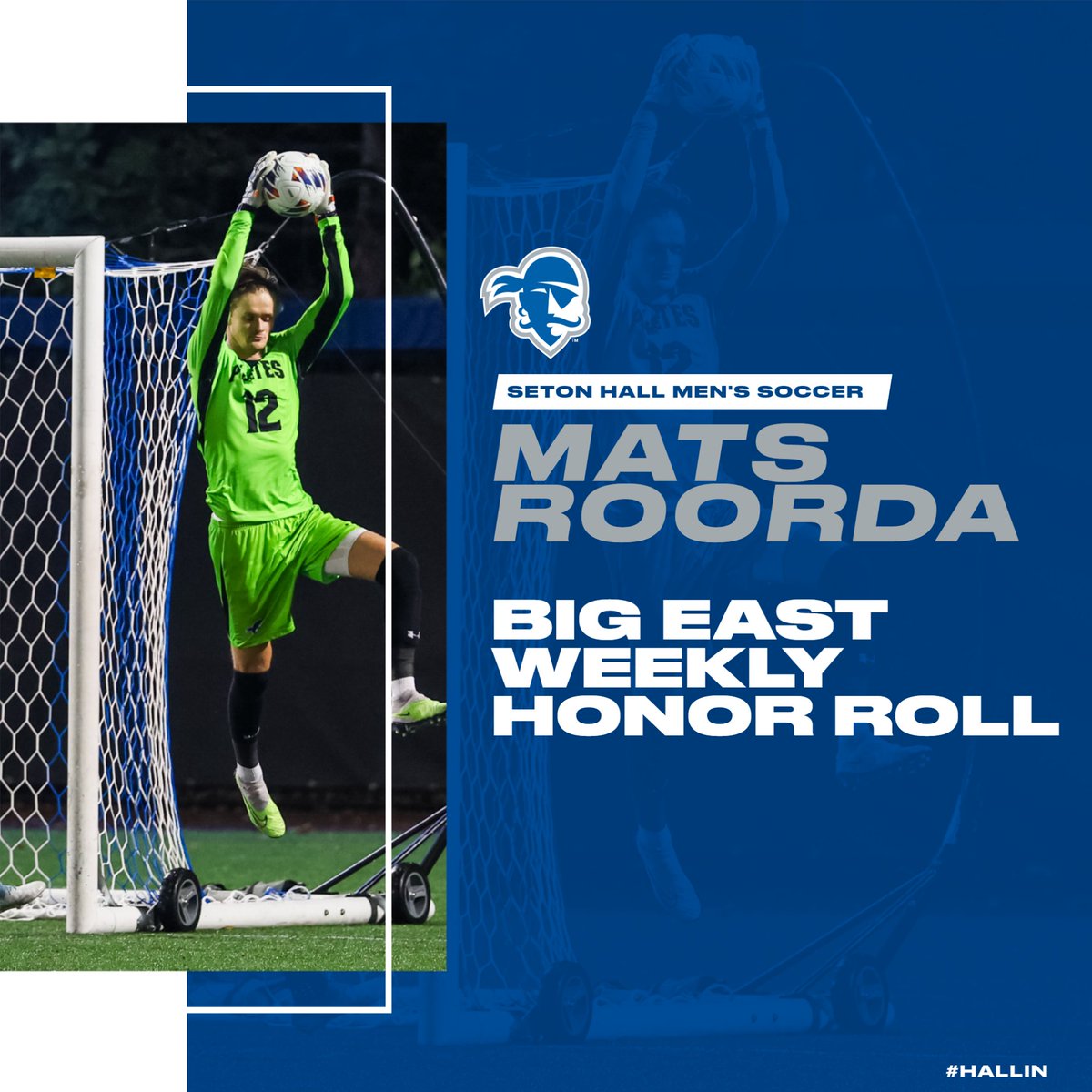 Mats gets on this weeks <a href="/BIGEASTchamps/">BIG EAST Olympic Sports</a> Honor Roll after making eight saves on Saturday night! Through five matches this season, Mats has allowed just two goals.

#HALLin🔵⚪