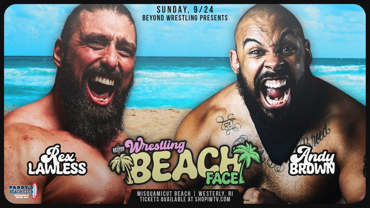 RexLawless1's tweet photo. Looking forward to next Sunday! @beyondwrestling on the beach. @willowwrestles and I both wrestling on the same show for the first time in a minute! 😁 and a first time ever meat match with @UpAndyBrown!! 🥩 https://t.co/OneGTBPvlD