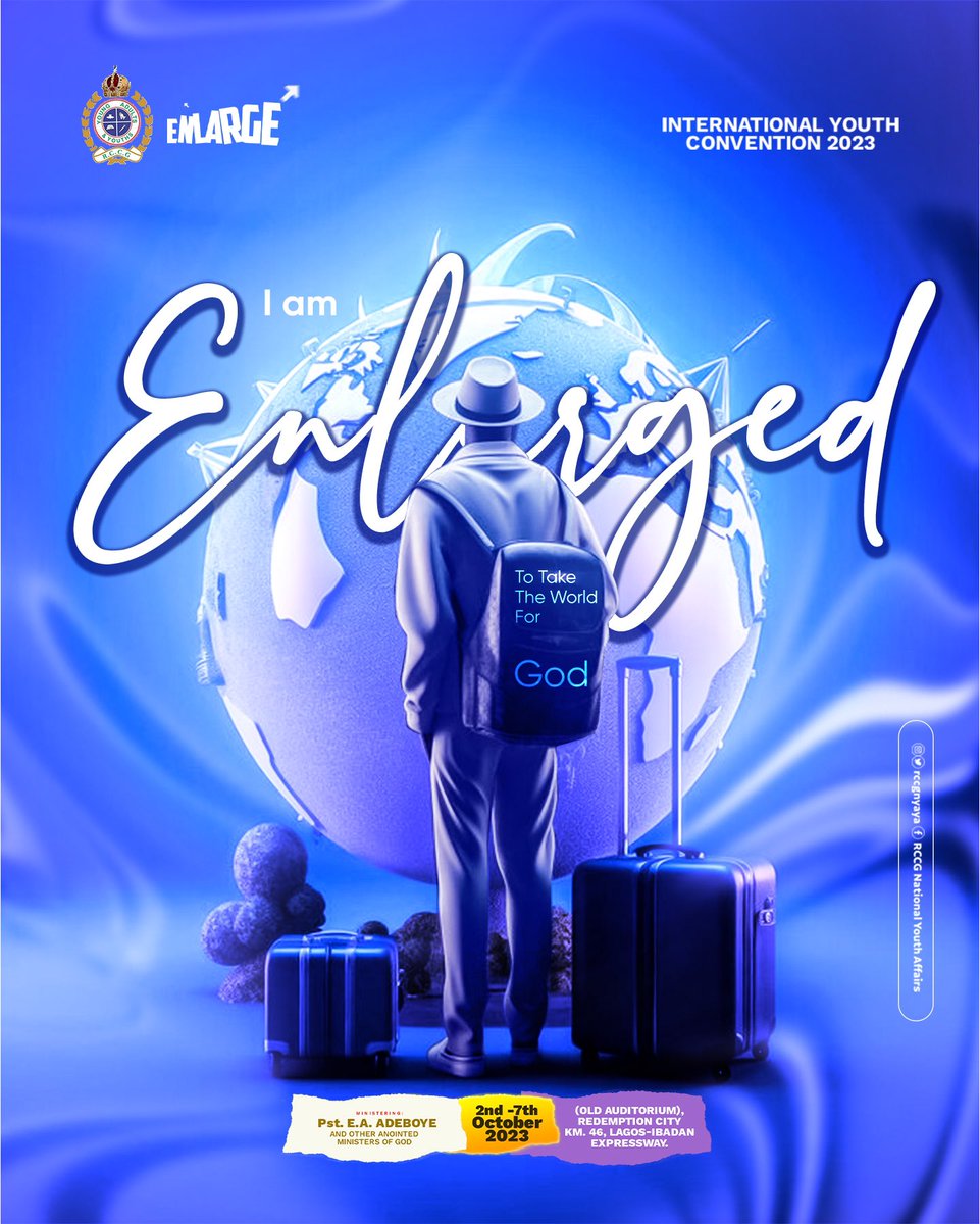 rccgyayaglobal's tweet photo. Enlarge Mantra for today:
I am enlarged to take the world for God!
.
Don’t stop preparing to be a part of the RCCG International Youth Convention 2023 as God anoint you to perform special exploits!
Register now via: https://t.co/YB3kMVQKIW
#RCCGIYC2023 #ENLARGE #DeclareWithUs https://t.co/T6kXRX59ek