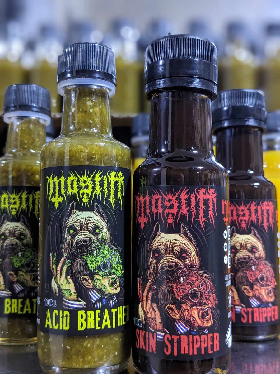 Mastiff HCHC (@mastiffhchc) on Twitter photo OOOHHHH, SAUCY!
Official Mastiff Hot Sauces ACID BREATHER and SKIN STRIPPER available at our shows this weekend and on our Bandcamp shortly after!
Huge thanks to <a href="/ChilliOTV/">Chilli of the Valley</a> and @PettsRory for the sauce sorcery and label designs! OOOHHHH, SAUCY!
Official Mastiff Hot Sauces ACID BREATHER and SKIN STRIPPER available at our shows this weekend and on our Bandcamp shortly after!
Huge thanks to <a href="/ChilliOTV/">Chilli of the Valley</a> and @PettsRory for the sauce sorcery and label designs!