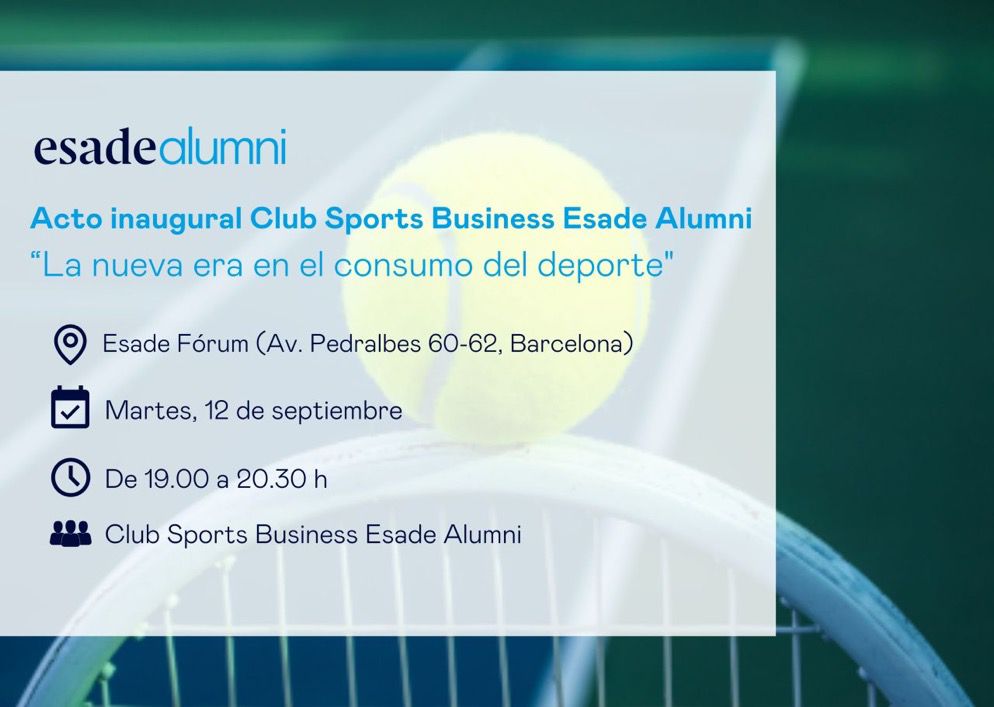 alvarezcampillo's tweet photo. El Club Sports Business Esade Alumni da sus primeros pasos y es un placer que hayan contado conmigo para su Junta Directiva. 

Mañana, 12 de septiembre, tendrá lugar el acto inaugural en Esade Barcelona para presentar el proyecto. 

Más información aquí: https://t.co/8bQd8hTk8m https://t.co/Ejxnqux7ft