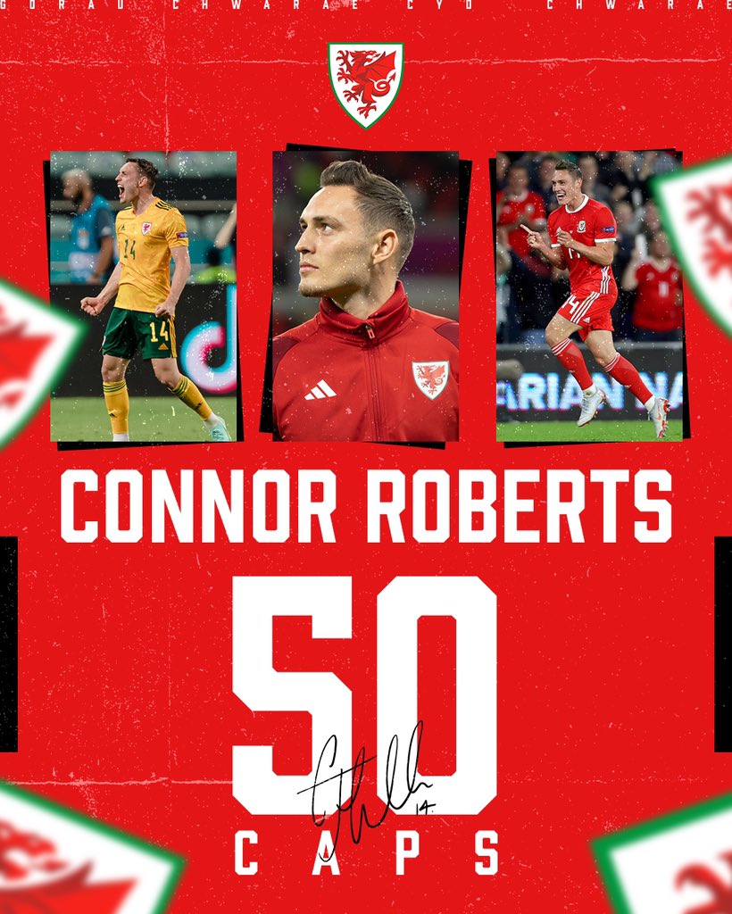 🧢 Llongyfarchiadau @ConnorRobs 5️⃣0️⃣ caps for Cymru! 👏 #TogetherStronger