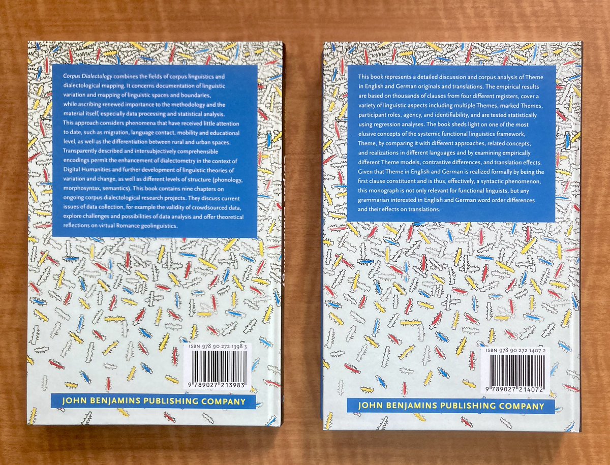uroemer's tweet photo. 📣 It’s new book arrival day! I’m excited to share pictures of the two latest additions to the #CorpusLinguistics book series I edit for @johnbenjamins. Take a look if you’re interested in #dialectology, Romance linguistics, #SFL, or translation studies! https://t.co/mIC3TfdUEt