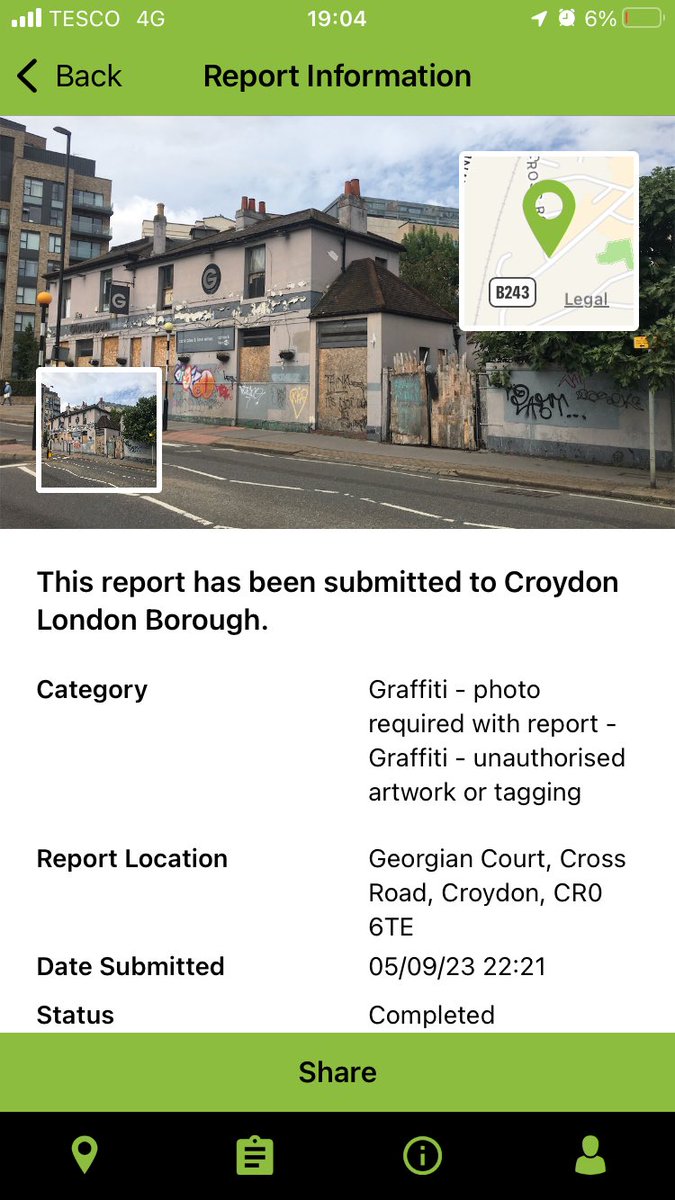 Glad to see the extensive graffiti on the former Glamorgan pub on Cherry Orchard Rd has been painted out. As the second photo shows, it was reported last week (5th) and resolved today (11th). Thanks to @yourcroydon & @JasonForCroydon for helping to return some pride in Croydon.
