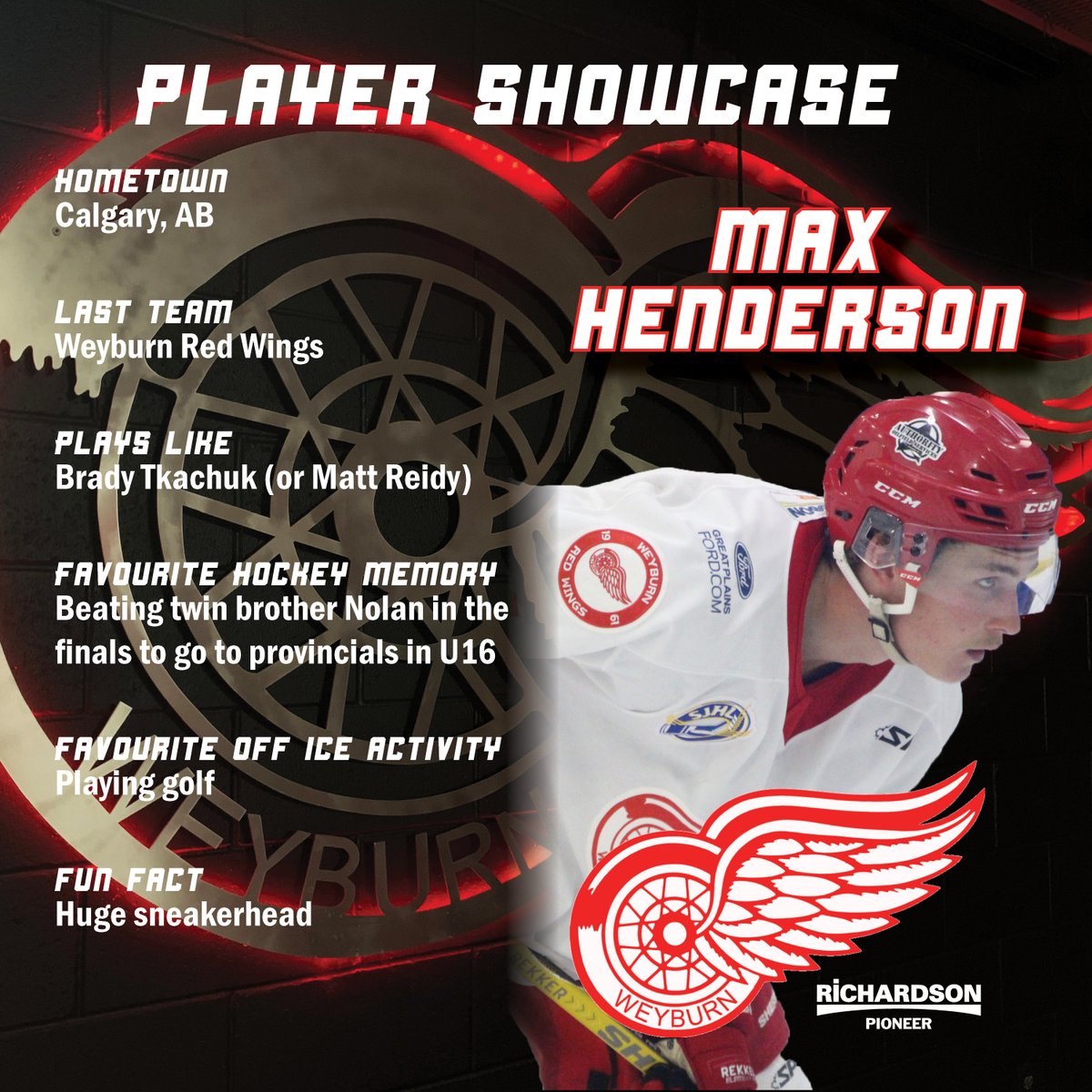 weyburnredwings's tweet photo. Getting to know the returners: Max Henderson!

A full fixture in the lineup this year, Max Henderson is hoping to have a similar role to last year's captain Matt Reidy!

Find his stats on our Facebook page!

#WeyburnRedWings #SJHL #Veteran https://t.co/cX1NN3Fydf