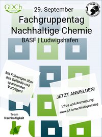 SusChemGDCh's tweet photo. Der Fachgruppentag der GDCh FG Nachhaltige Chemie findet am 29.9. bei der @BASF statt. @GDCh_aktuell 
Mehr Infos hier: https://t.co/JppJbx59tS #nachhaltigkeit #chemtwitter https://t.co/P3tKNU4l9N