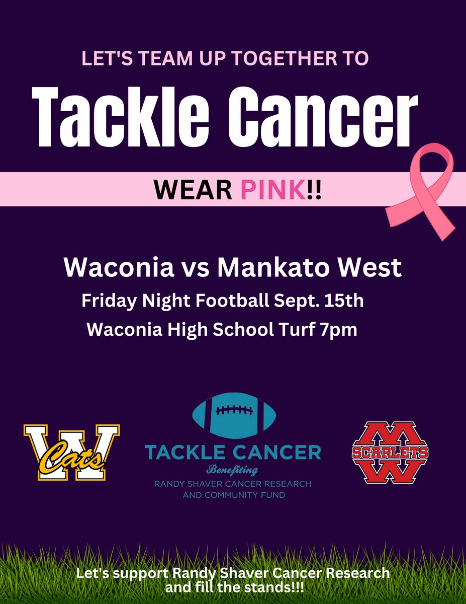 Waconia Public Schools (@waconiaschools) on Twitter photo This Friday night is the Waconia football team's annual Tackle Cancer night in support of the Randy Shaver Cancer Research and Community Fund. Join us pre-game at Hoppers between 3:30-5:30 when 50% of sales will go toward the <a href="/RSCRCF/">Randy Shaver Fund</a> <a href="/rshaver11/">Randy Shaver</a>
#GoWildcats #TackleCancer This Friday night is the Waconia football team's annual Tackle Cancer night in support of the Randy Shaver Cancer Research and Community Fund. Join us pre-game at Hoppers between 3:30-5:30 when 50% of sales will go toward the <a href="/RSCRCF/">Randy Shaver Fund</a> <a href="/rshaver11/">Randy Shaver</a>
#GoWildcats #TackleCancer