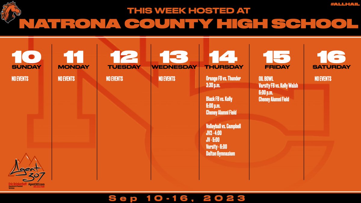 Come support the Mustangs and Fillies at our home events this week! Friday is the OIL BOWL! #AllHail

Thank you to Eric Brinkerhoff - State Farm Agent 307 for your support of NCHS Athletics!