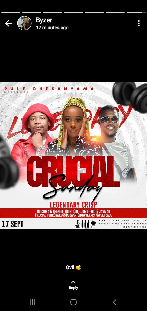 Mr_Impendulo's tweet photo. This week catch me Mr Crucial @ Pule Chesa Nyama Mabaso 

SUNDAY I am Hosting CRUCIALSUNDAYS every week on Sunday pull through for the best and Good Exclusives Music This Weekend Alongside LegendaryCrisp YFM And Snowterris🔥🙌 https://t.co/udn4NQRVD5