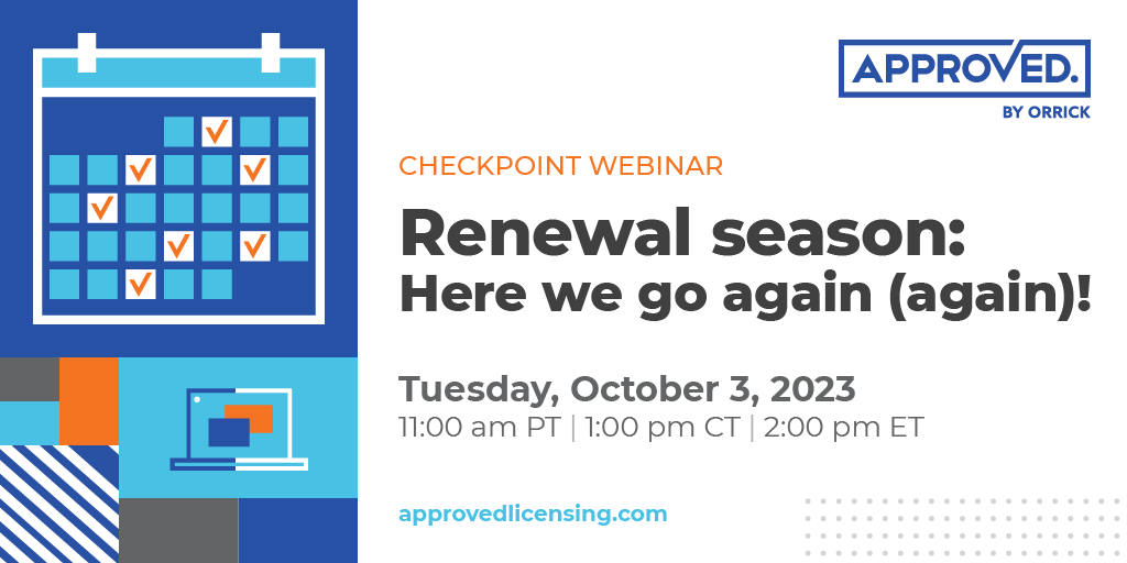 approvedlicense's tweet photo. With license renewal season just around the corner, the APPROVED team checks in to share tips on how to make this year’s process more manageable. Join us for a webinar on Tuesday, Oct. 3: https://t.co/NMXI36MIFz https://t.co/H2dRez0JsI