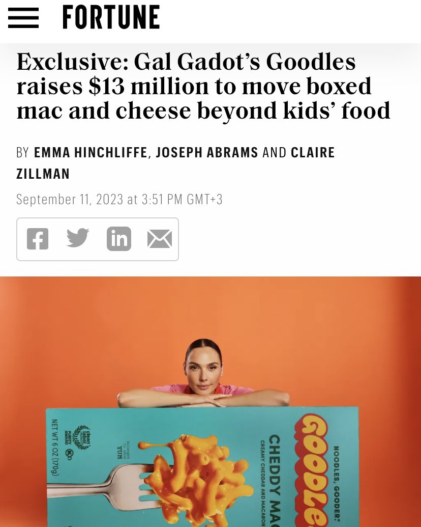 It was so much fun to share our GOODLES story with @FortuneMagazine thank you Emma for a wonderful talk. And I’m so excited for everything we’re working on 🌈 fortune.com/2023/09/11/gal…