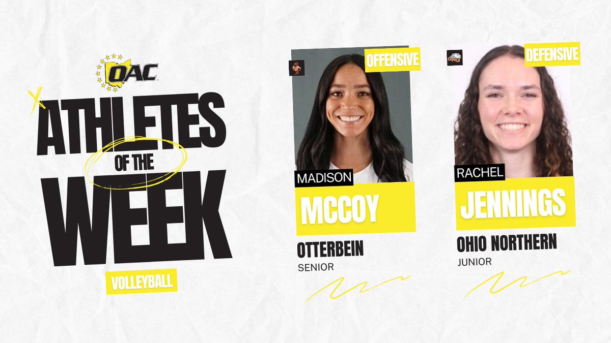 Athletes of the Week | Volleyball

Madison McCoy, <a href="/Ott_Athletics/">Otterbein Athletics</a>
Rachel Jennings, @onusports

📰: tinyurl.com/39psbxht
#OAC #OACVolleyball🏐