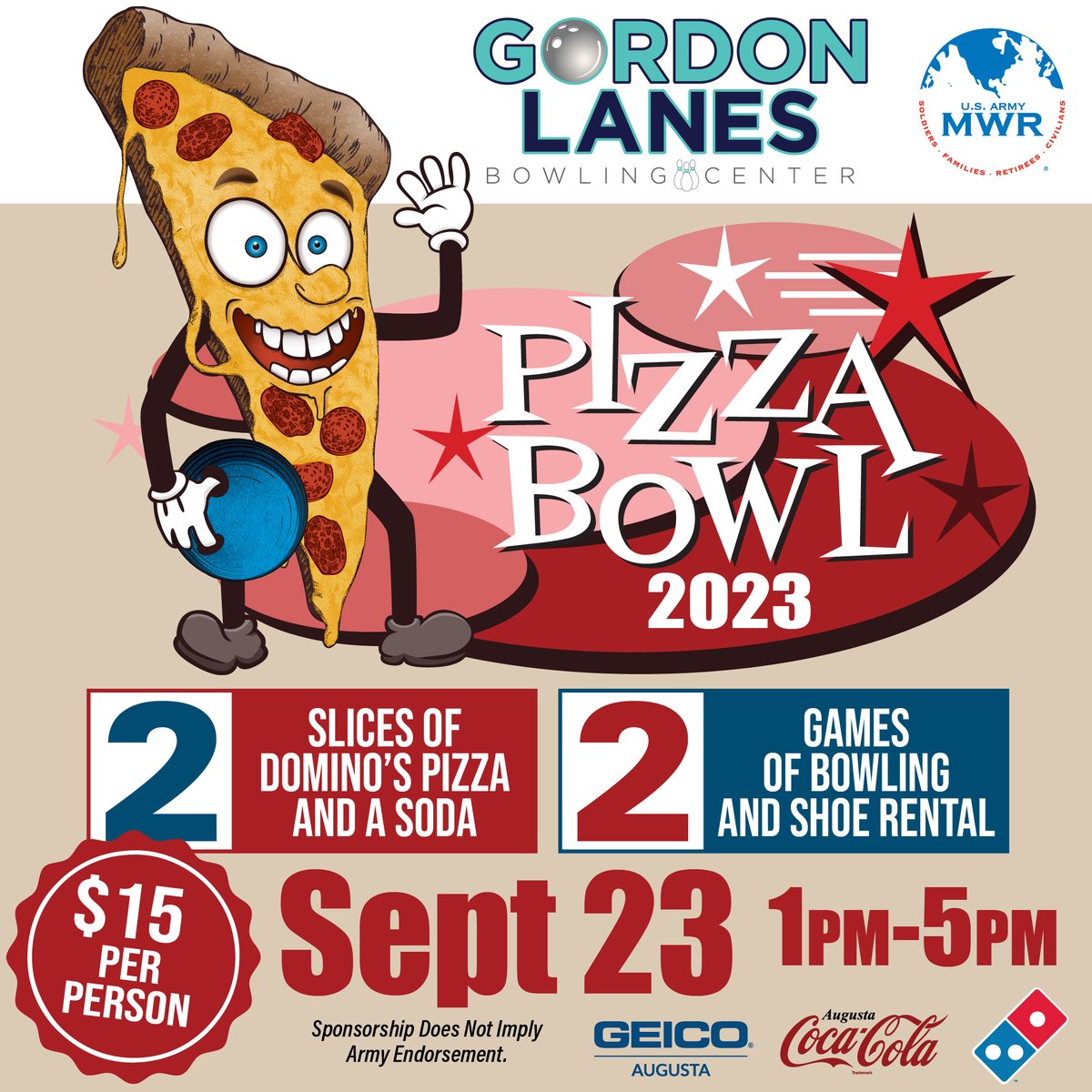 Pizza & Bowling  - an idea we can get behind!
Did you see that Pizza Bowl is back on the 23rd? For $15 you'll get two slices of pizza a drink with 2 games and shoe rental!  Any questions, call 706-791-3446!

#GordonMWR #GordonLanes #PizzaBowl