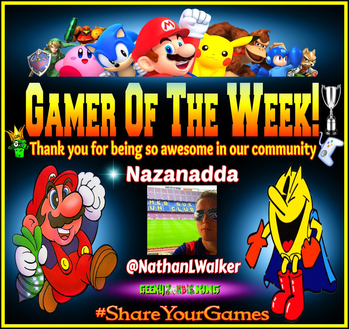 GeekyZombieKing's tweet photo. #GamerOfTheWeek goes out to @NathanLWalker Congrats!
A gamer in our community that loves his games and shares his collection with everyone.
Be sure to check out his page and give a awesome follow while you're there.
#ShareYourGames https://t.co/lCweNRgP4d