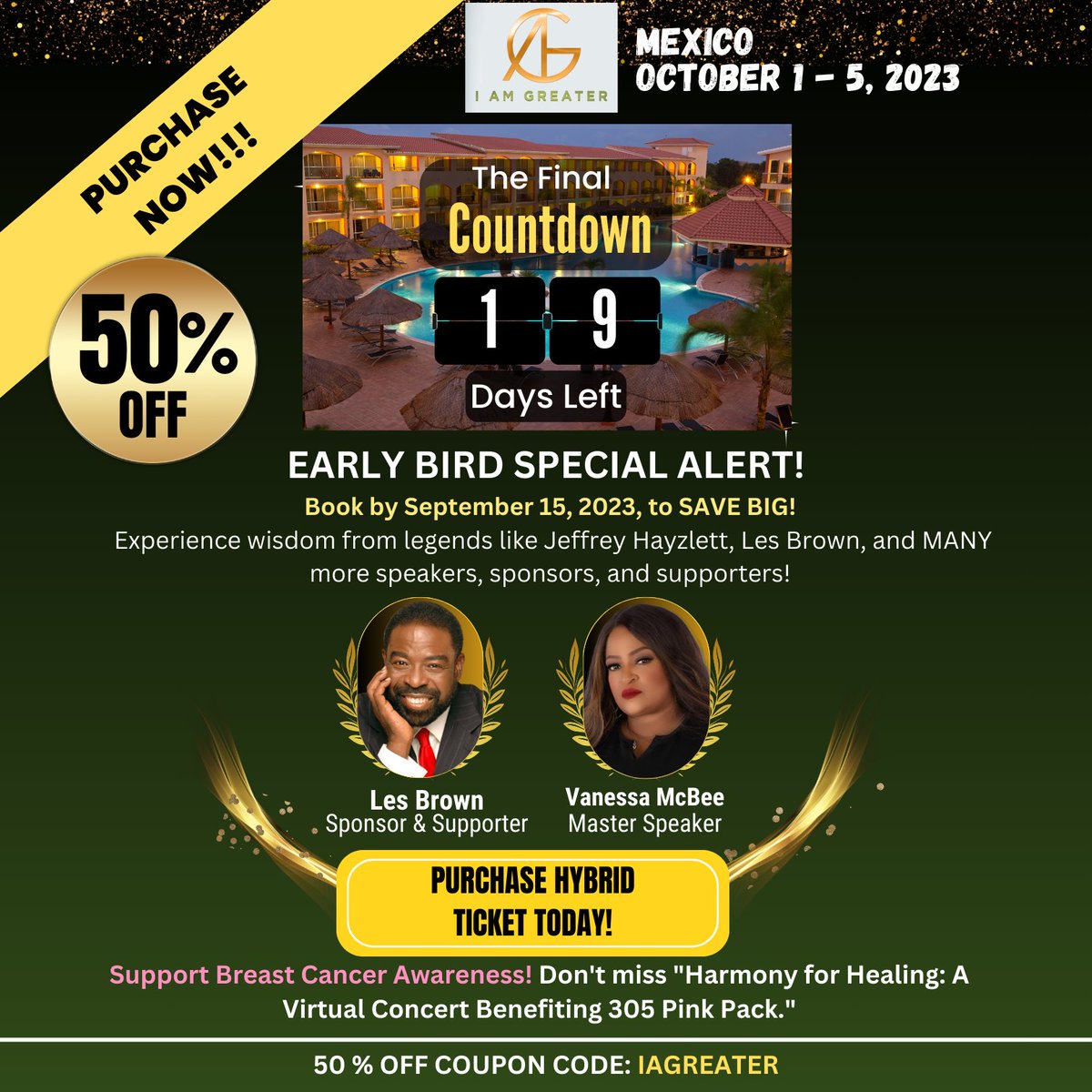 Only 19 days left! Don't let this incredible offer slip through your fingers - secure your spot now at a remarkable 50% OFF. But act fast, this special discount is only available until September 15, 2023.
👉 Visit: iagreater.com