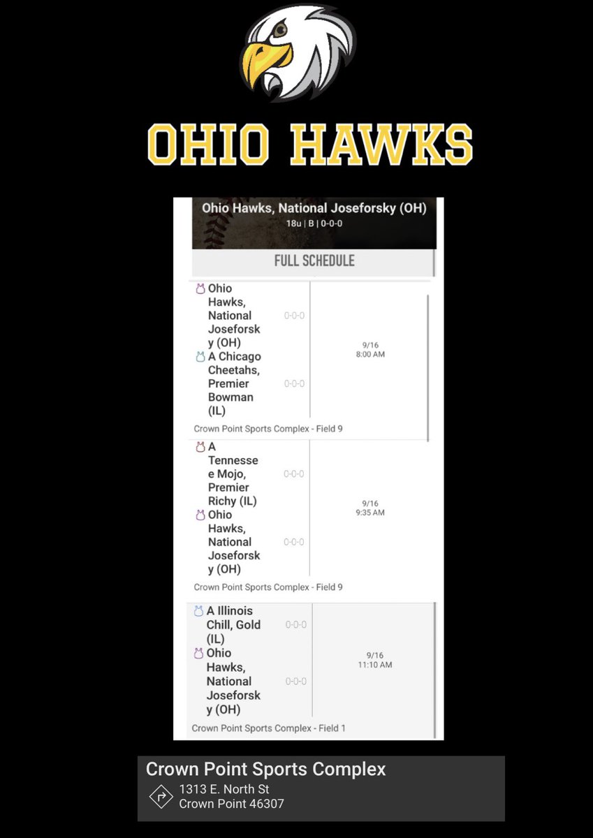 Come see us!! 2023 Queen of the Hill Championships 9/16-17 in Crown Point IN! #FallBall #18U
9/16 
8:00AM F#9 
9:35AM F#9 
11:10AM F#1