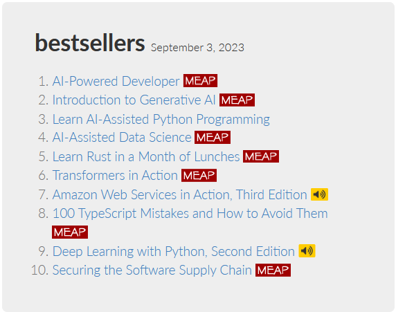ImmanuelTrummer's tweet image. 🎉My book "AI-Assisted Data Science" is in the top-5! (@ManningBooks bestsellers)
📽️ Intro Video: youtube.com/shorts/Ird0UAn…
📖 Book Link: manning.com/books/ai-assis…
#LanguageModel #LLM #GPT4 #ChatGPT #DataScience #LargeLanguageModel #MultimodalData #DataLake #TransformerModel #ML #DB