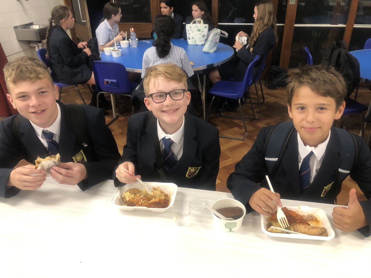 Some very happy Year 7's enjoying a school lunch in the canteen today, great to see smiles and settling in