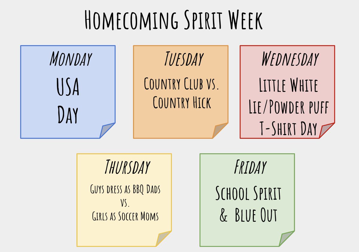 WrightstownCSD's tweet photo. Happy Monday #WCSDStrong students! We have a great week ahead.  Here is a reminder of the Dress Up days and Homecoming Week Activities ⬇️⬇️⬇️ https://t.co/EzItMJV2i3