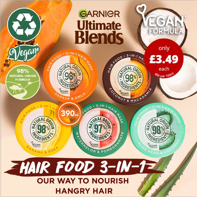 SaversHB's tweet photo. Nourish hangry hair with Garnier Ultimate Blends!😍
This TRENDING 3-in1 hair mask is vegan friendly and has a 98% natural origin formula.
Shop in our 520 stores nationwide and online at https://t.co/UAala56ZeL 🛒
#BEASAVER https://t.co/rCliHzU30p