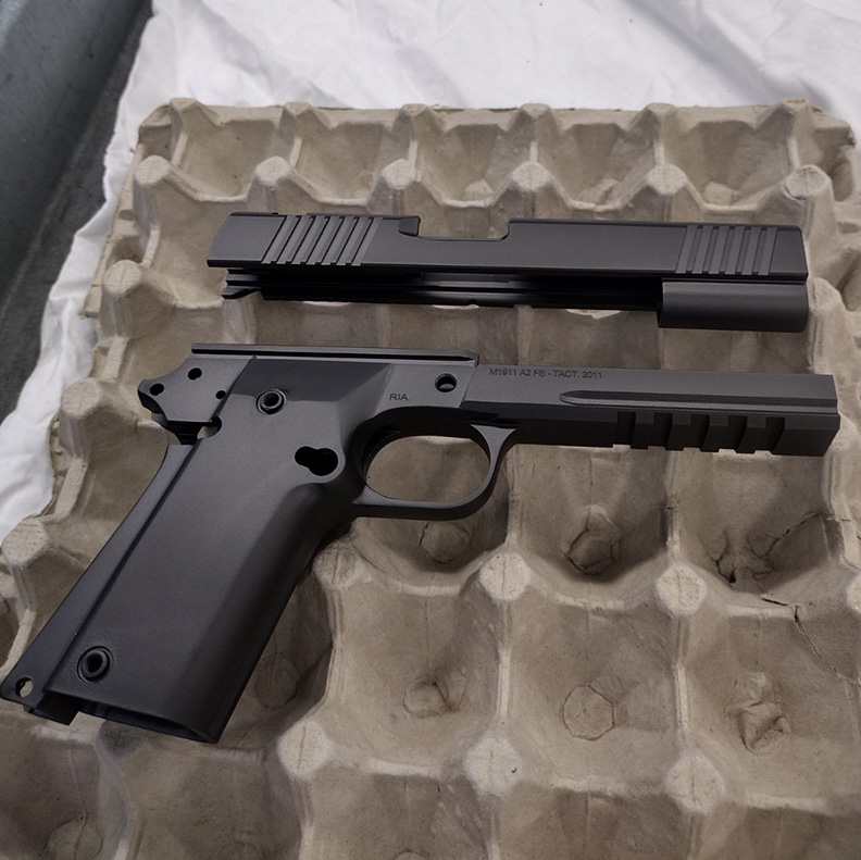 Happy Monday. To start the week, we have this #RockIslandArmory #M1911 in for some Diamond-Like Carbon coating. #DLC has a super low coefficient of friction 0.1 and is self-lubricating.

#diamondlikecarbon #1911 #firearms #coatings #handgun