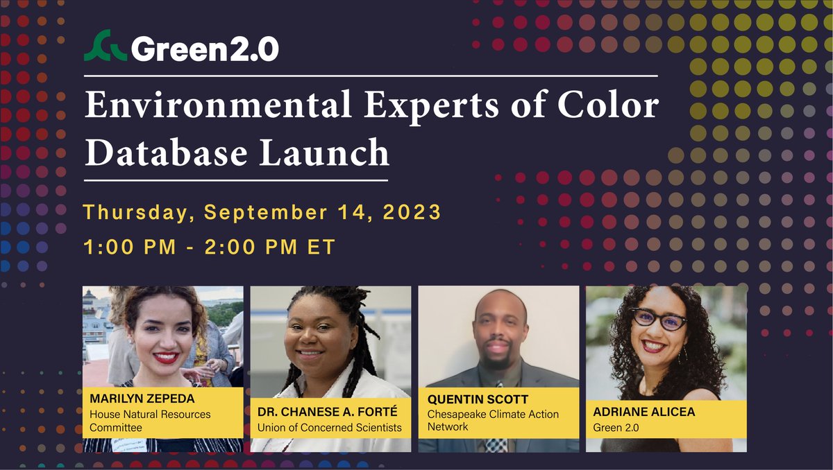 AzulDotOrg's tweet photo. THIS WEEK: Join @DiverseGreen on 9/14, 1 PM ET for the launch of their Environmental #ExpertsofColor Database! Hear from key experts & policymakers on practices & policies that build a more inclusive set of experts in the environmental sector.
Register 👉🏾 https://t.co/9XUBDQIykk https://t.co/rP8604An34