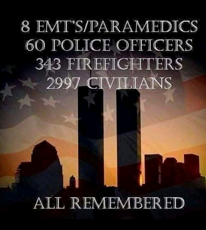 411 Heroes answered their Last Call 22 years ago on a day that would claim 2997 of their fellow American's. We must never forget the Heroes that went to work that morning &amp; the Heroes that were made that day.

Thank you to ALL of my Brothers &amp; Sisters still answering the call