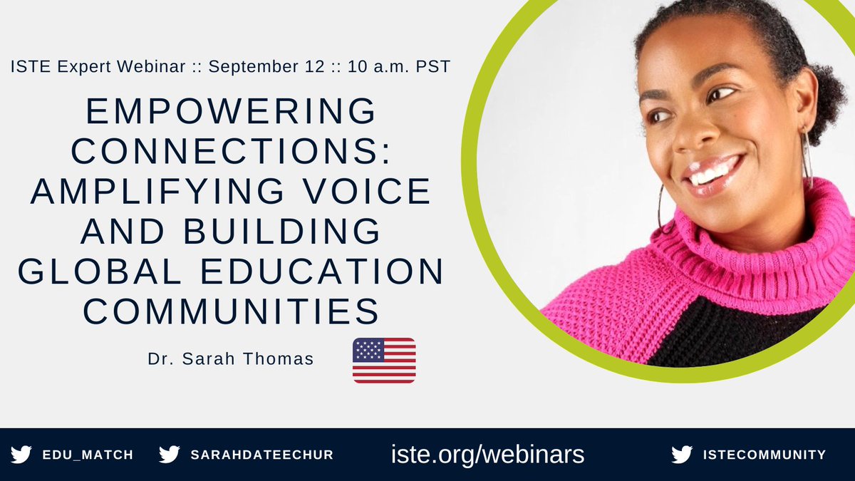 ISTEcommunity's tweet photo. If you're an @ISTEofficial #member, you don't want to miss @sarahdateechur and her wonderful work with @edu_match!
Log into your #ISTEofficial account and register for this #ExpertWebinar to learn all about #voice and #community 😍 https://t.co/MG19L65S3A