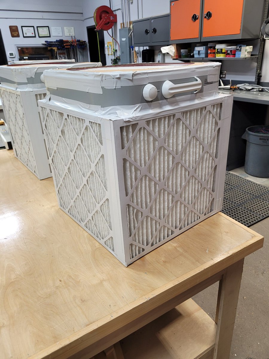 Vailima1's tweet photo. @CorsIAQ Over the years I've probably built close to a 100 different versions of the #CorsiRosenthalBox for friends, family, workplaces, and schools. Always learning from the clean air community and trying to improve on the previous design. Just finished building ~40 aluminum PC Fan Boxes https://t.co/sblvc5qRvv