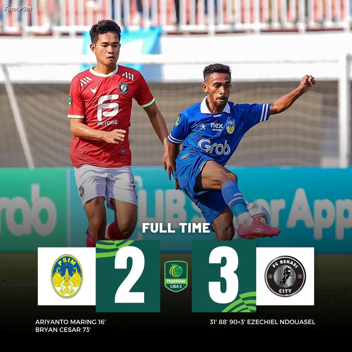 LIGA 2
Hasil pertandingan Liga 2 hari sore ini

PSBS Biak 3-0 Persewar Waropen
Persikab Bandung 0-0 Nusantara United
PSCS Cilacap 1-1 Deltras Sidoarjo
PSIM Yogyakarta 2-3 Bekasi City

Wah ngeri Ezechiel Ndouassel langsung Hattrick

#liga2 #pssi #kompetisi #sepakbola #kastakedua