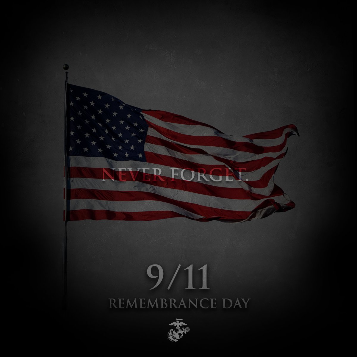 USMC's tweet image. The events of 9/11 will forever be etched in our memories and in our hearts.

Marines will never forget the tremendous loss our country endured, and we continue to be inspired by the bravery and resolve Americans displayed on this day 22 years ago.

#NeverForget #SemperFidelis