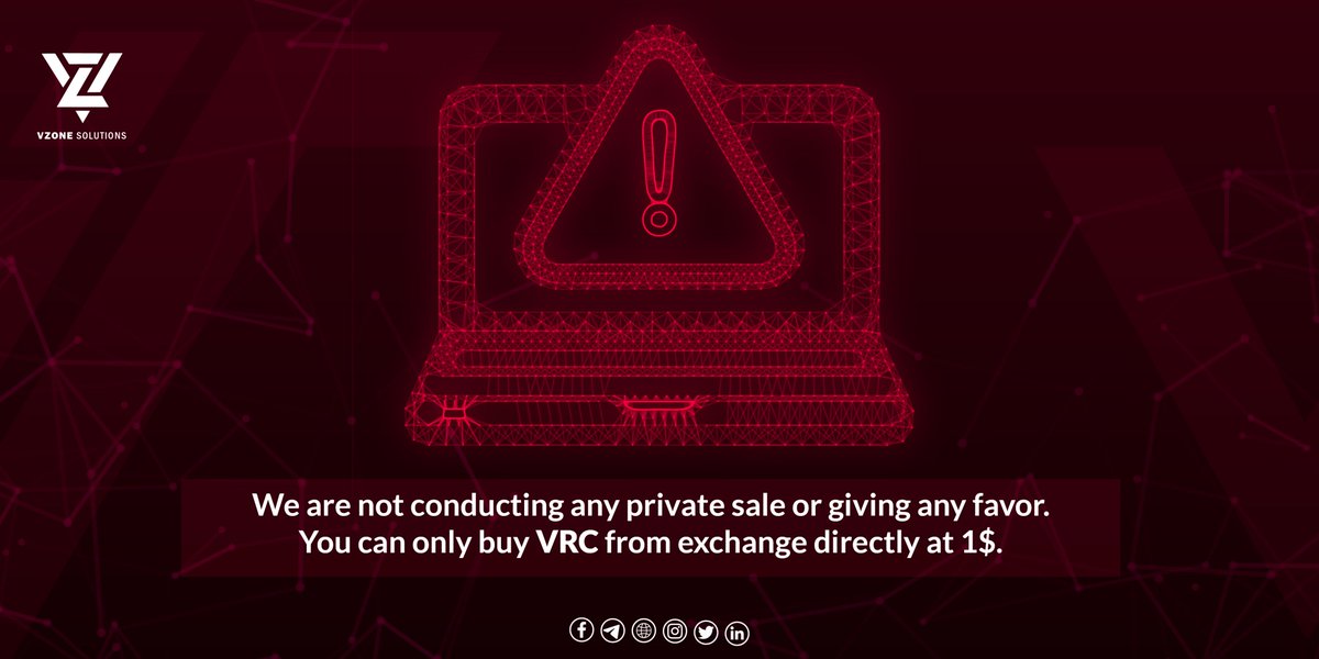 Blocklabtech's tweet photo. 🚫 SCAM ALERT 🚫 Beware of imposters claiming private sales or offering favors! 🙅‍♂️ The ONLY legitimate way to buy VRC is through the exchange at $1. Protect your investments and stay safe! 💰
.
.
.
.
#Alert #NoScams #StayInformed #coin #crypto #vrccoin #cryptorevolution #vzonesolutions #VirtualZone #cryptocoin #CryptoRevolution #protect #secure #investment #staysafe