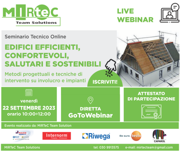 EnnioMerola's tweet photo. https://t.co/h5EBfqYTmq:  il 22 settembre alle 10:00 il LIVE WEBINAR di @MirtecTeam "EDIFICI EFFICIENTI, CONFORTEVOLI, SALUTARI E  SOSTENIBILI". La partecipazione è gratuita e per i partecipanti è  previsto un attestato di partecipazione.
#comfortabitativo #efficienzaenergetica https://t.co/z3j9OdXyp6